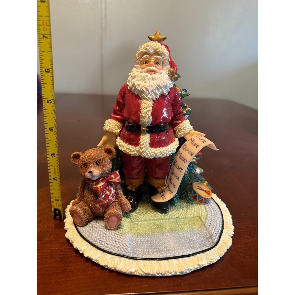 Vintage Musical Santa Claus Figurine with Christmas Tree Teddy Bear Here Come